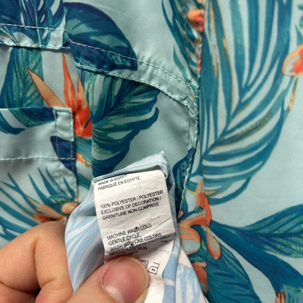 IZOD Saltwater Mens 2XLT Tropical Bird of Paradise Fishing Shirt Blue Short Slev - Picture 5 of 8